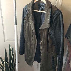Khaki Green and Faux Leather Jacket